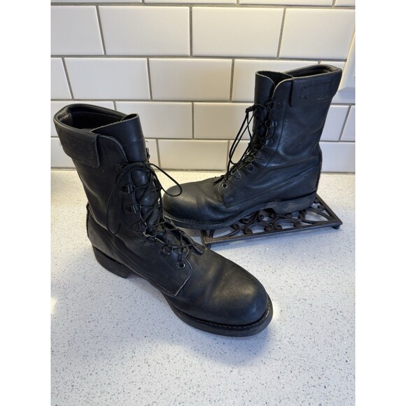Vtg Addison Shoe Co Boots Black Steel Toe Combat Military 2005 Mens Size 9 D - Picture 2 of 16